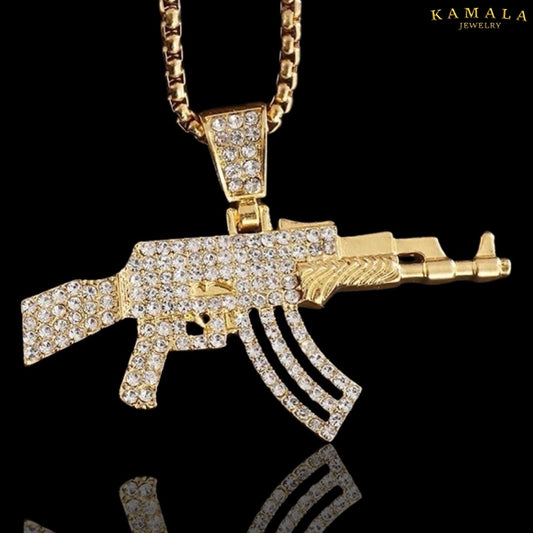 Halskette mit AK47 - Gold & Steine