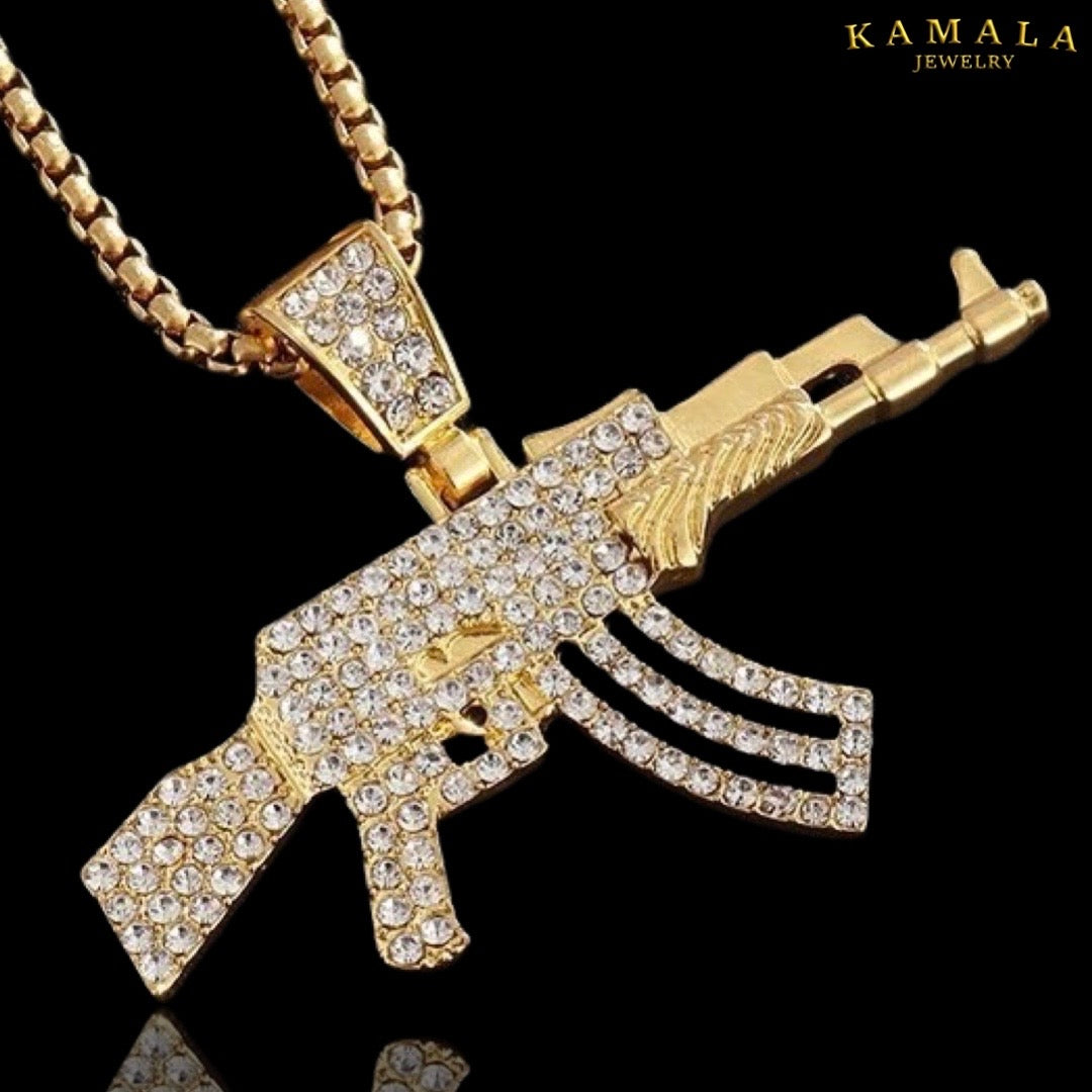 Halskette mit AK47 - Gold & Steine