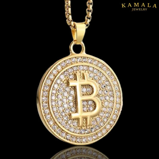 Halskette mit Bitcoin - Gold & Steine