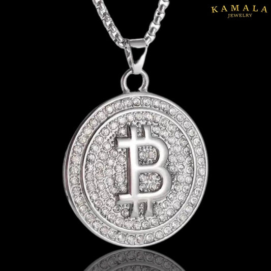 Halskette mit Bitcoin - Silber & Steine