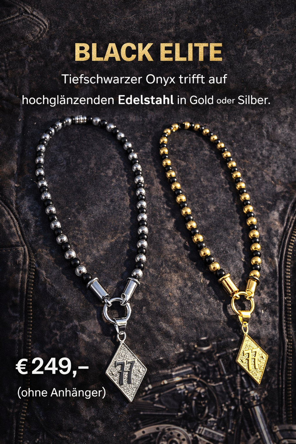 BLACK ELITE Luxury Chain – Onyx Halskette für Männer - Silber
