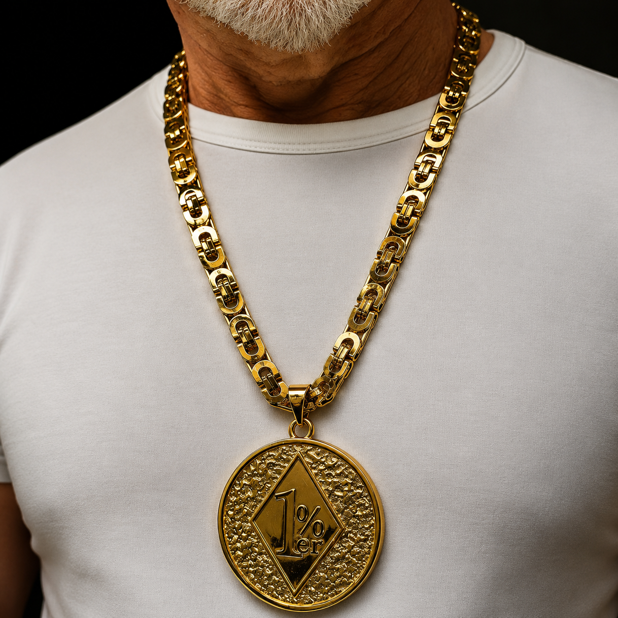 Set mit Byzantiner Halskette & 1%er Anhänger Rund - Gold