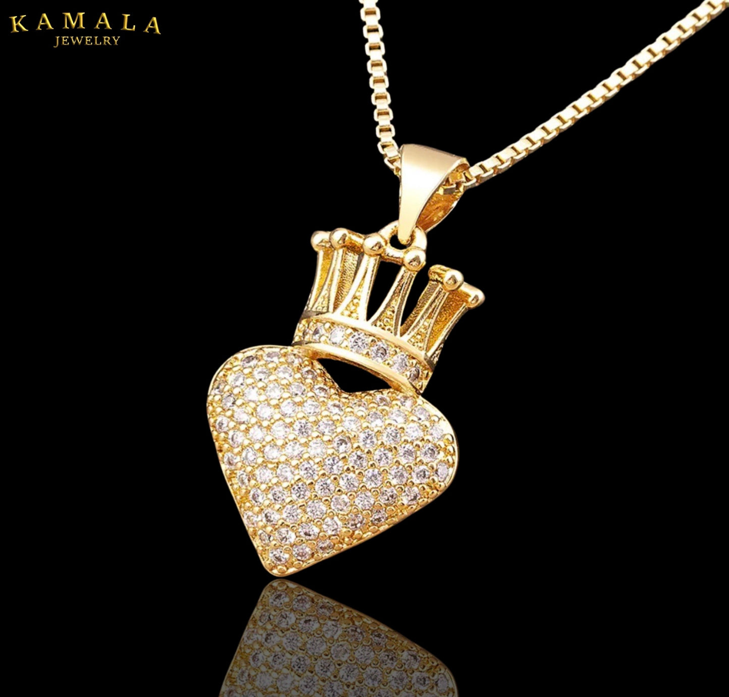 Halskette mit Herz & Krone - Gold
