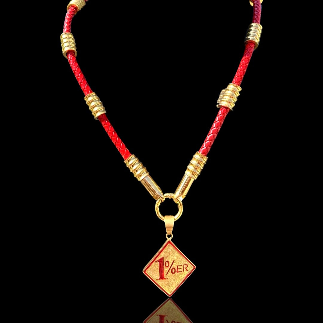 Rote Leder Halskette mit Gold - Gotti Gold
