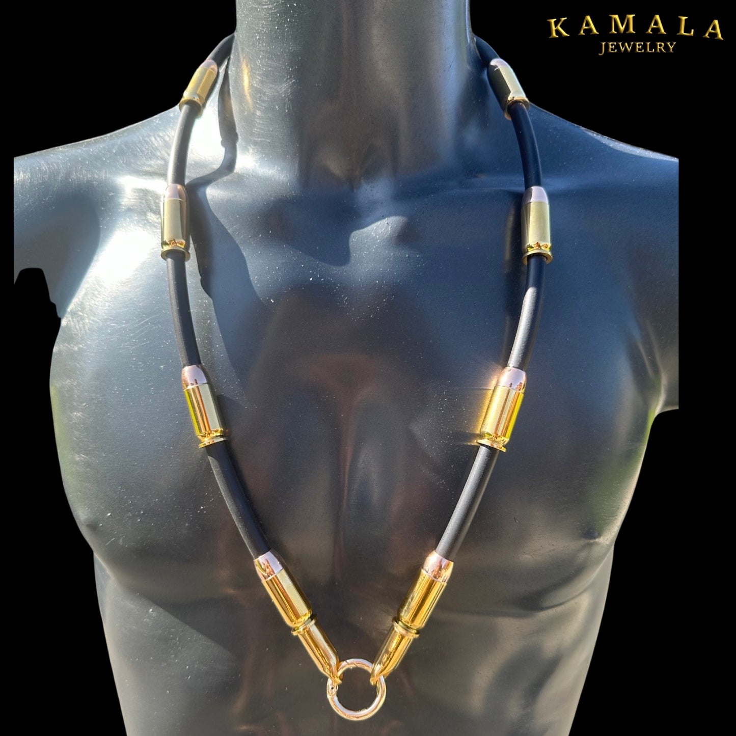 Kautschuk Halskette mit Patronen - Gold & Roségold