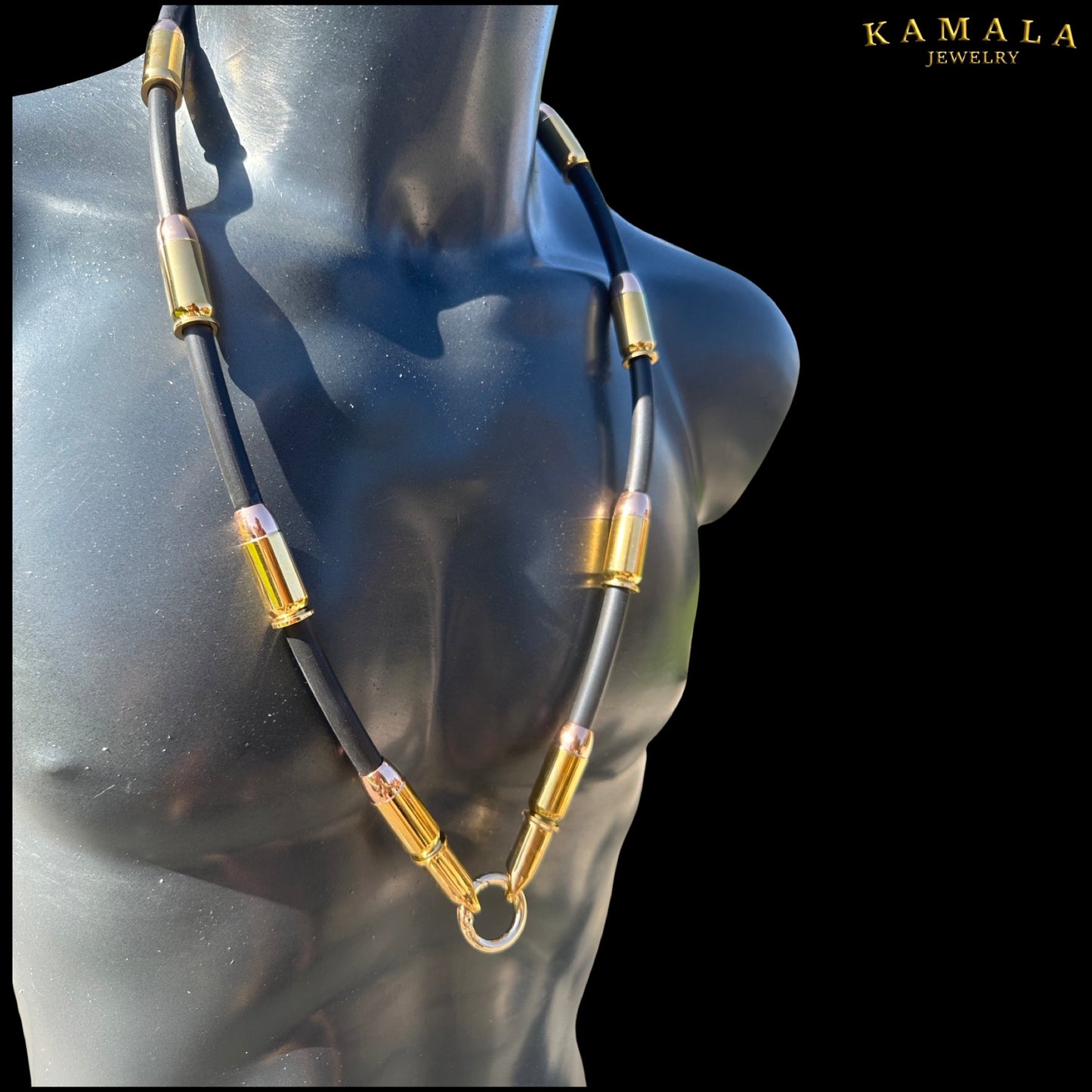 Kautschuk Halskette mit Patronen - Gold & Roségold