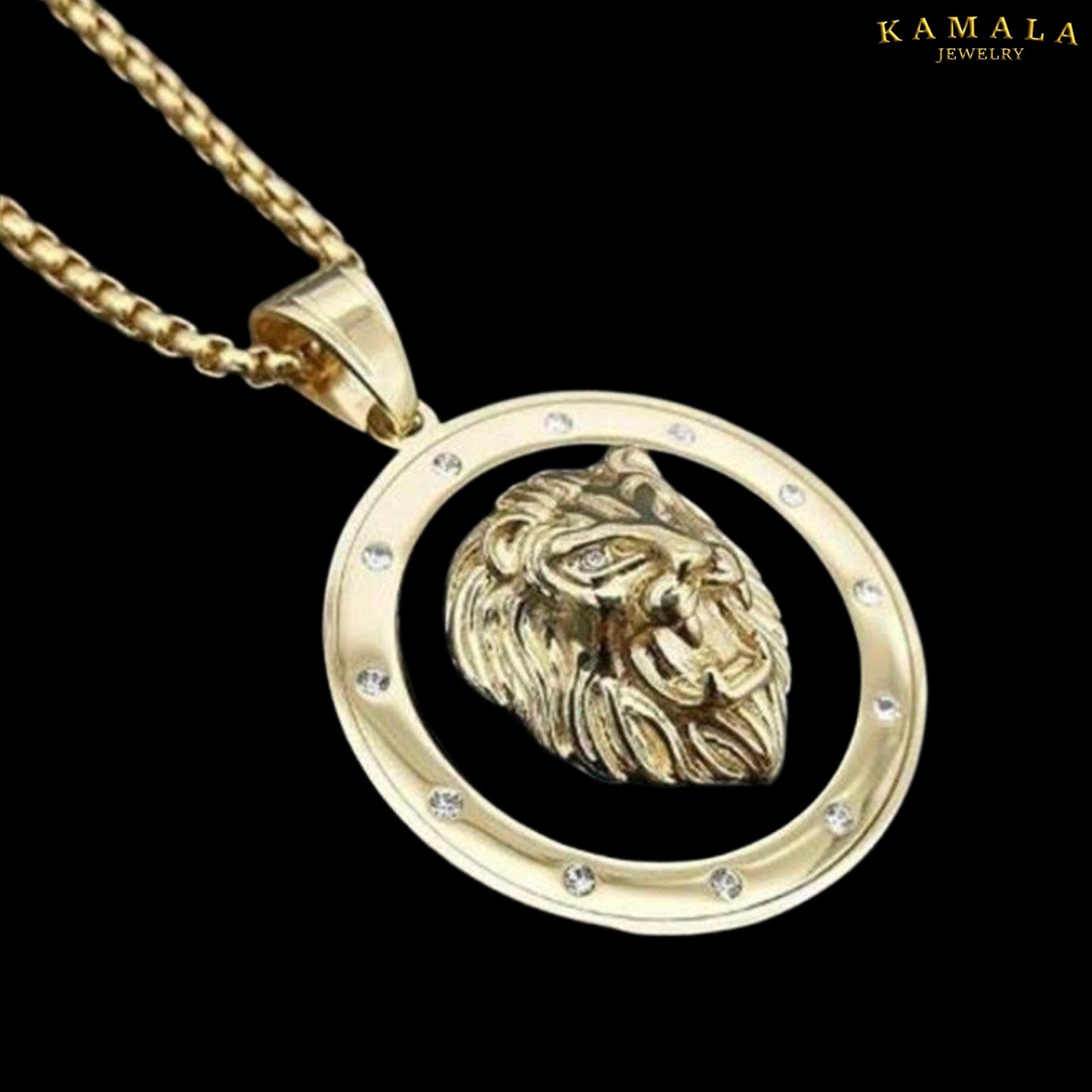 Halskette mit Löwenkopf - Rund - Gold