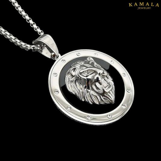 Halskette mit Löwenkopf - Rund - Silber
