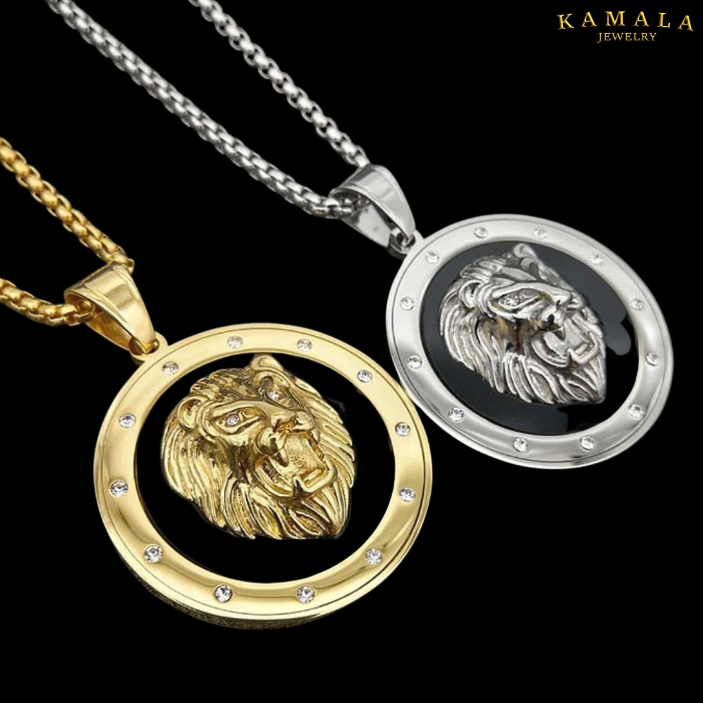 Halskette mit Löwenkopf - Rund - Gold