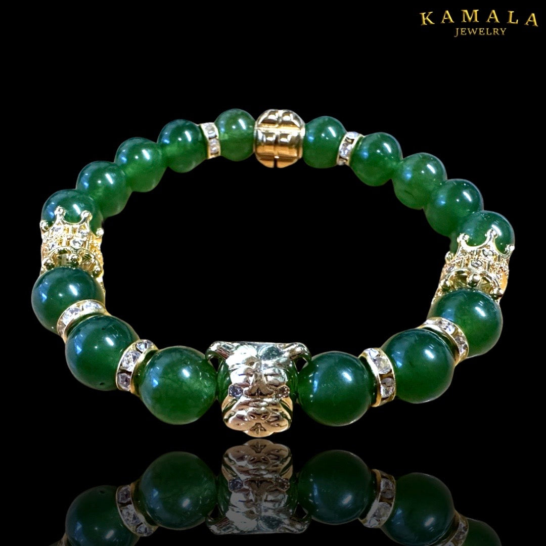 Bulldogge Armband - Grünes Jade mit Gold