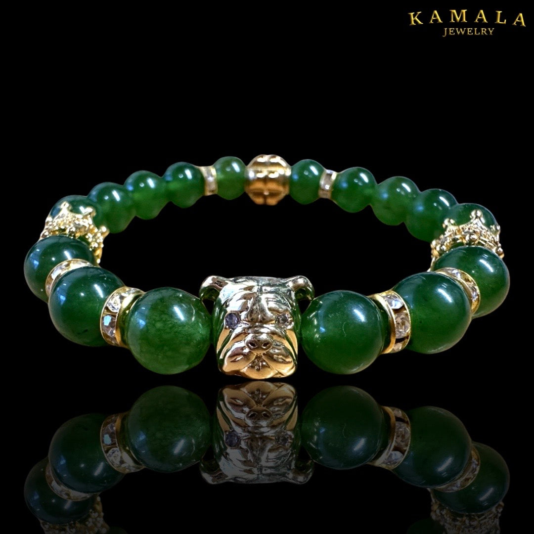 Bulldogge Armband - Grünes Jade mit Gold