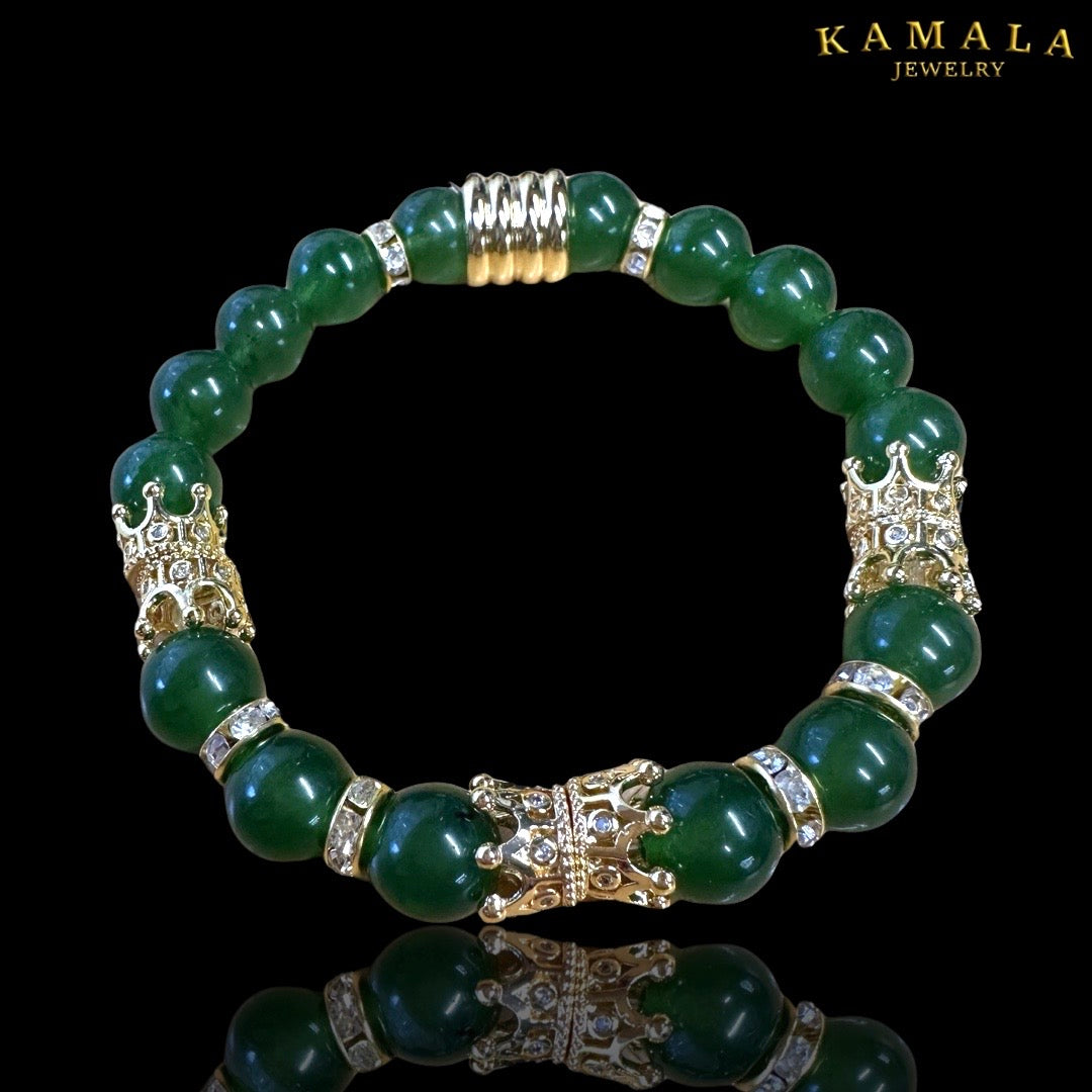 Omerta Armband - Green Jade & Gold - Mit Krone