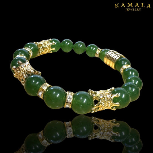 Omerta Armband - Green Jade & Gold - Mit Krone