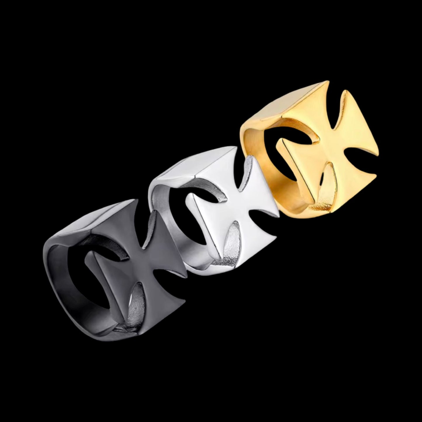Biker Ring Iron Cross aus Edelstahl in Gold – Herren Statement Ring
