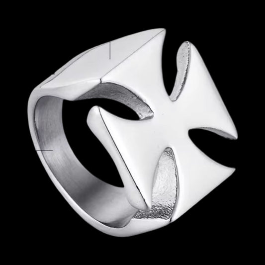 Biker Ring Iron Cross aus Edelstahl – Silberfarbener Herrenring