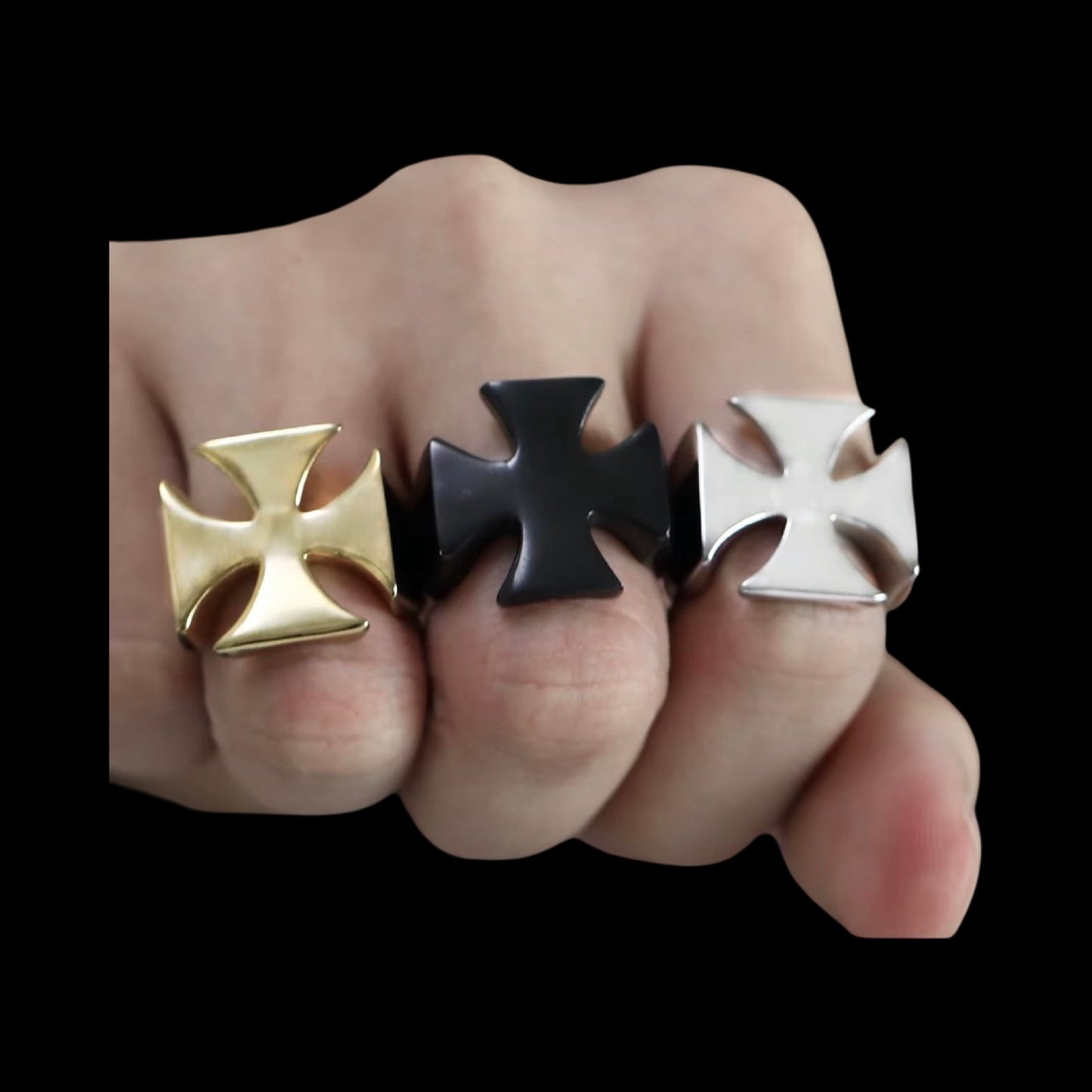 Biker Ring Iron Cross aus Edelstahl – Silberfarbener Herrenring