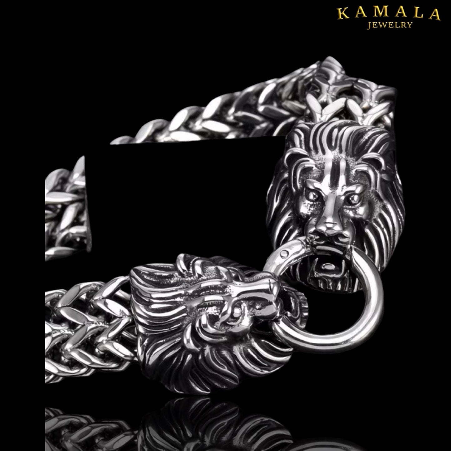 Löwenkopf Armband aus Edelstahl – Lion King Biker Armband für Männer