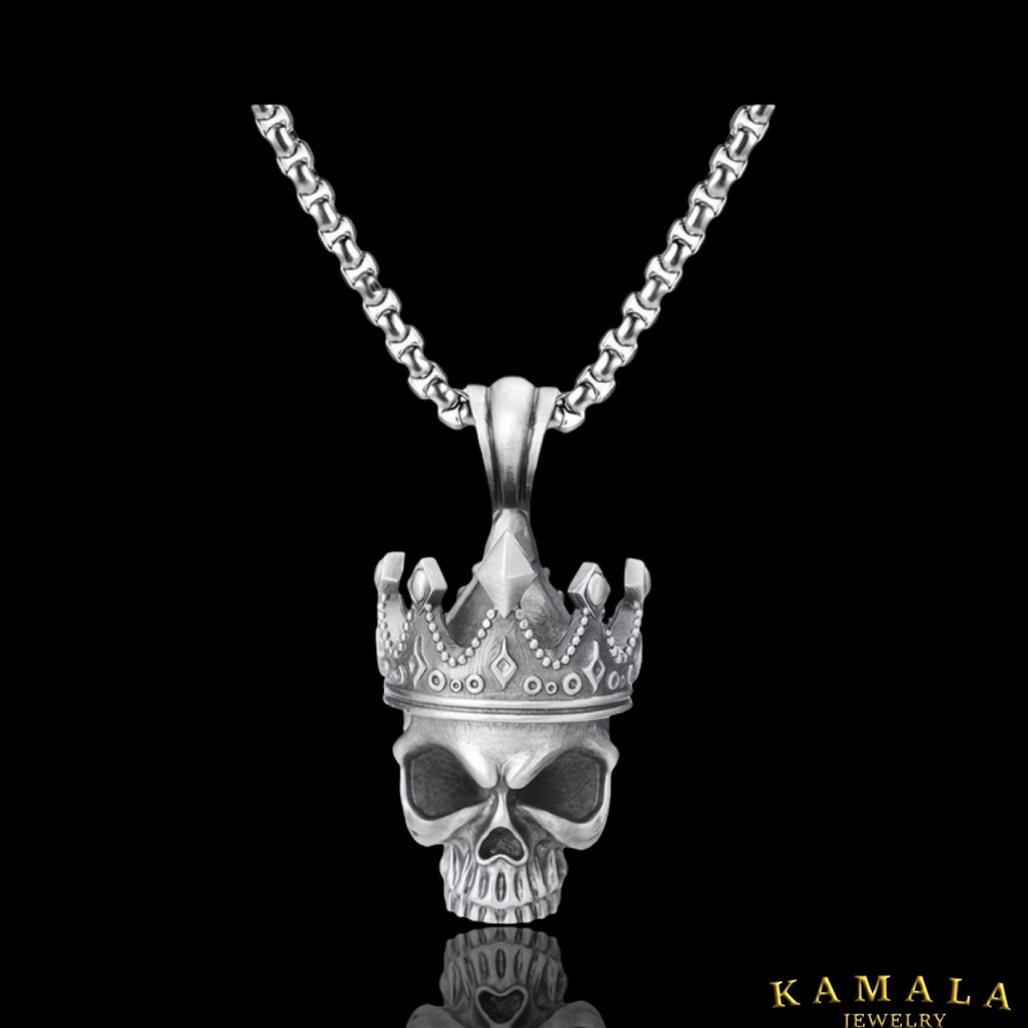 Crown Skull Halskette – Biker Totenkopf Kette aus Edelstahl für Männer (60 cm)