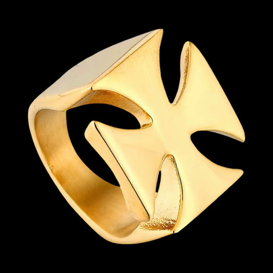 Biker Ring Iron Cross aus Edelstahl in Gold – Herren Statement Ring
