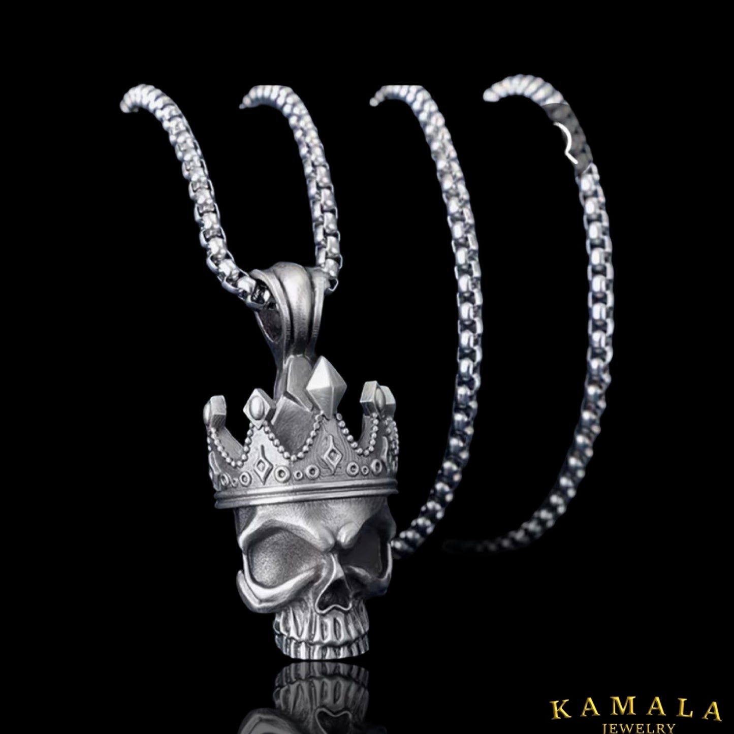 Crown Skull Halskette – Biker Totenkopf Kette aus Edelstahl für Männer (60 cm)