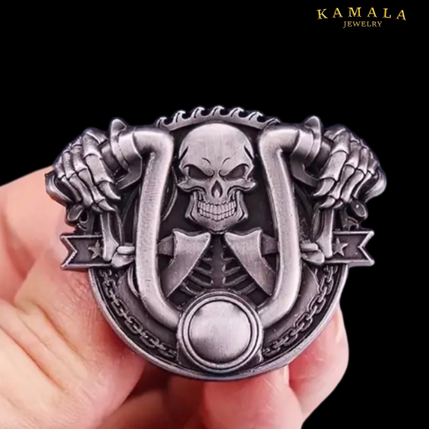 Horseshoe Reaper Pin – Biker Edition