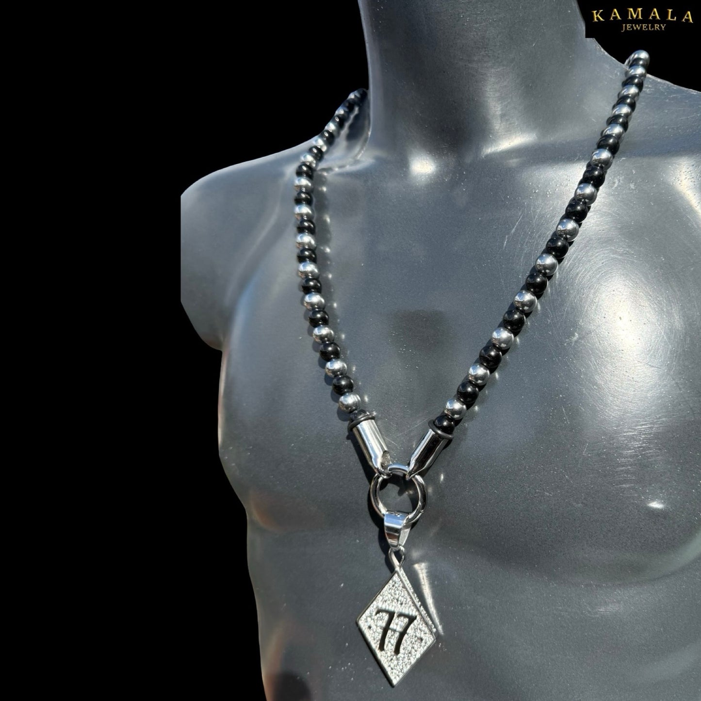 BLACK ELITE Luxury Chain – Onyx Halskette für Männer - Silber