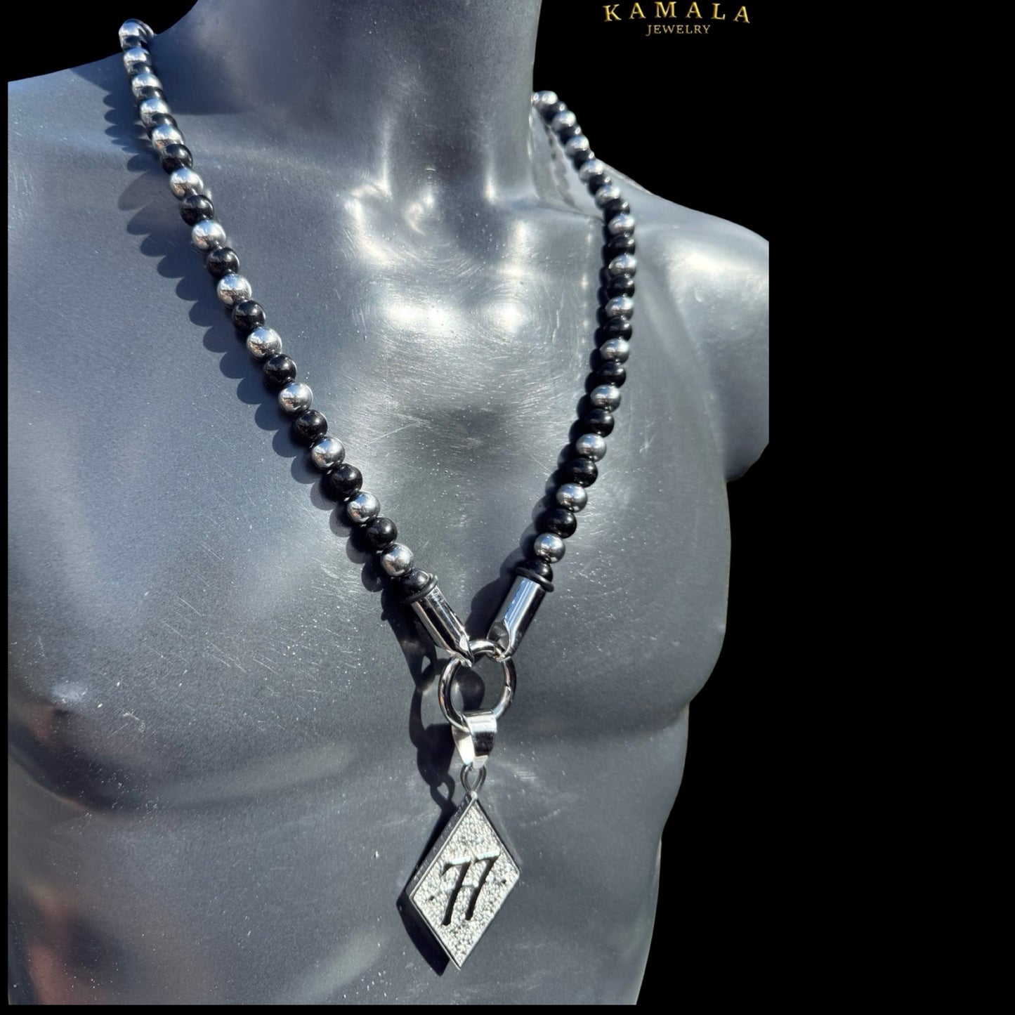 BLACK ELITE Luxury Chain – Onyx Halskette für Männer - Silber