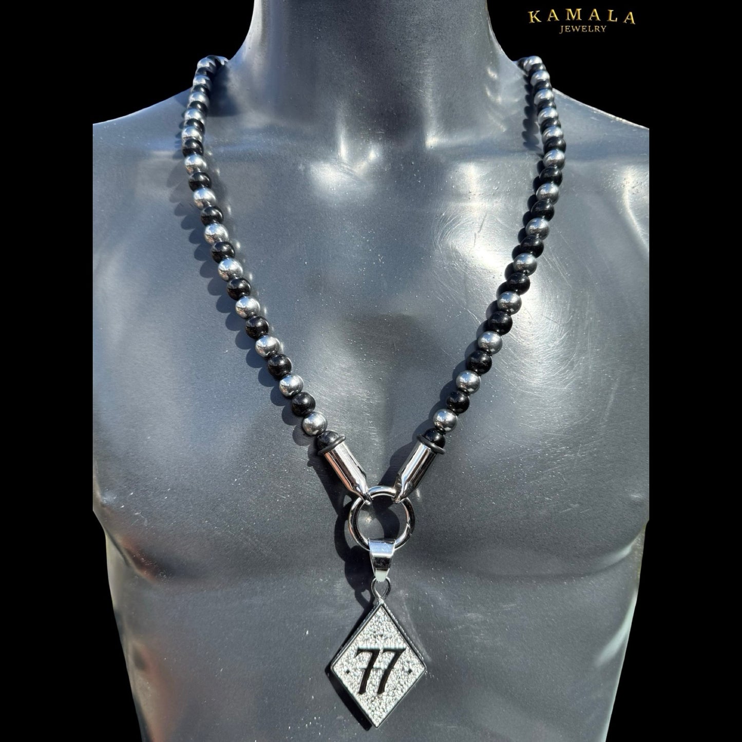 BLACK ELITE Luxury Chain – Onyx Halskette für Männer - Silber