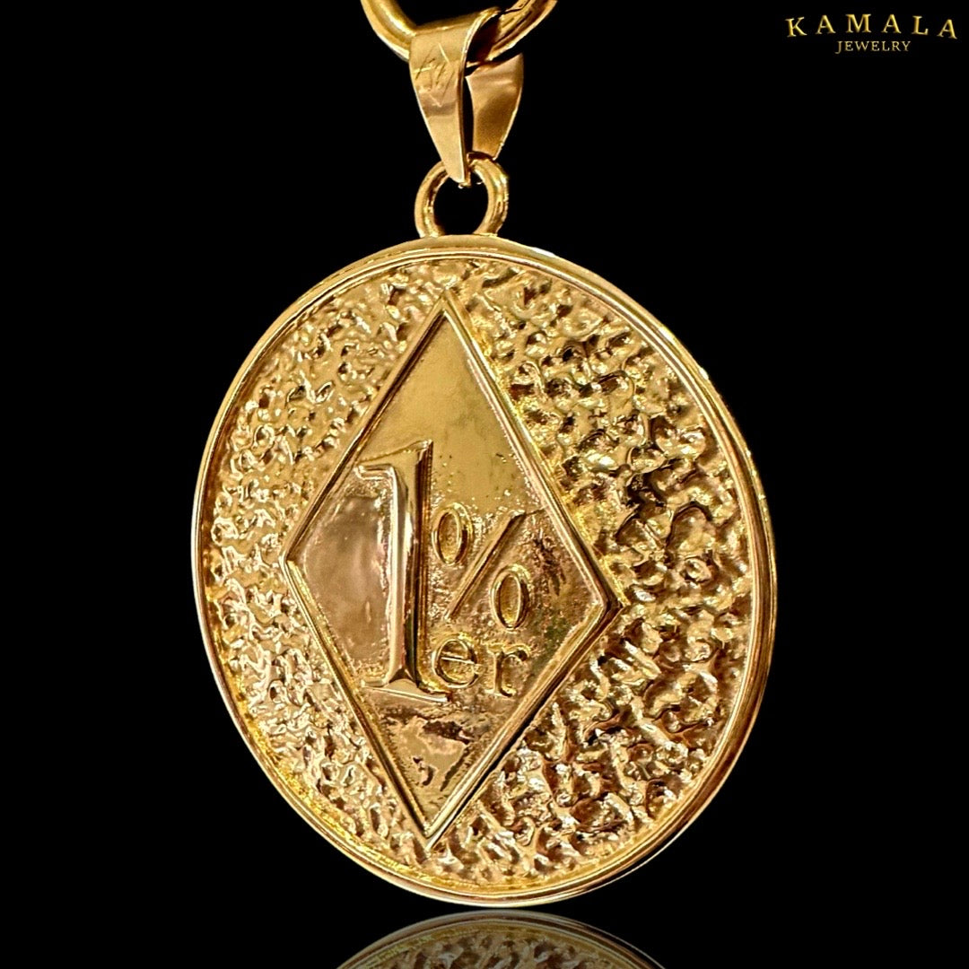 Set mit Byzantiner Halskette & 1%er Anhänger Rund - Gold