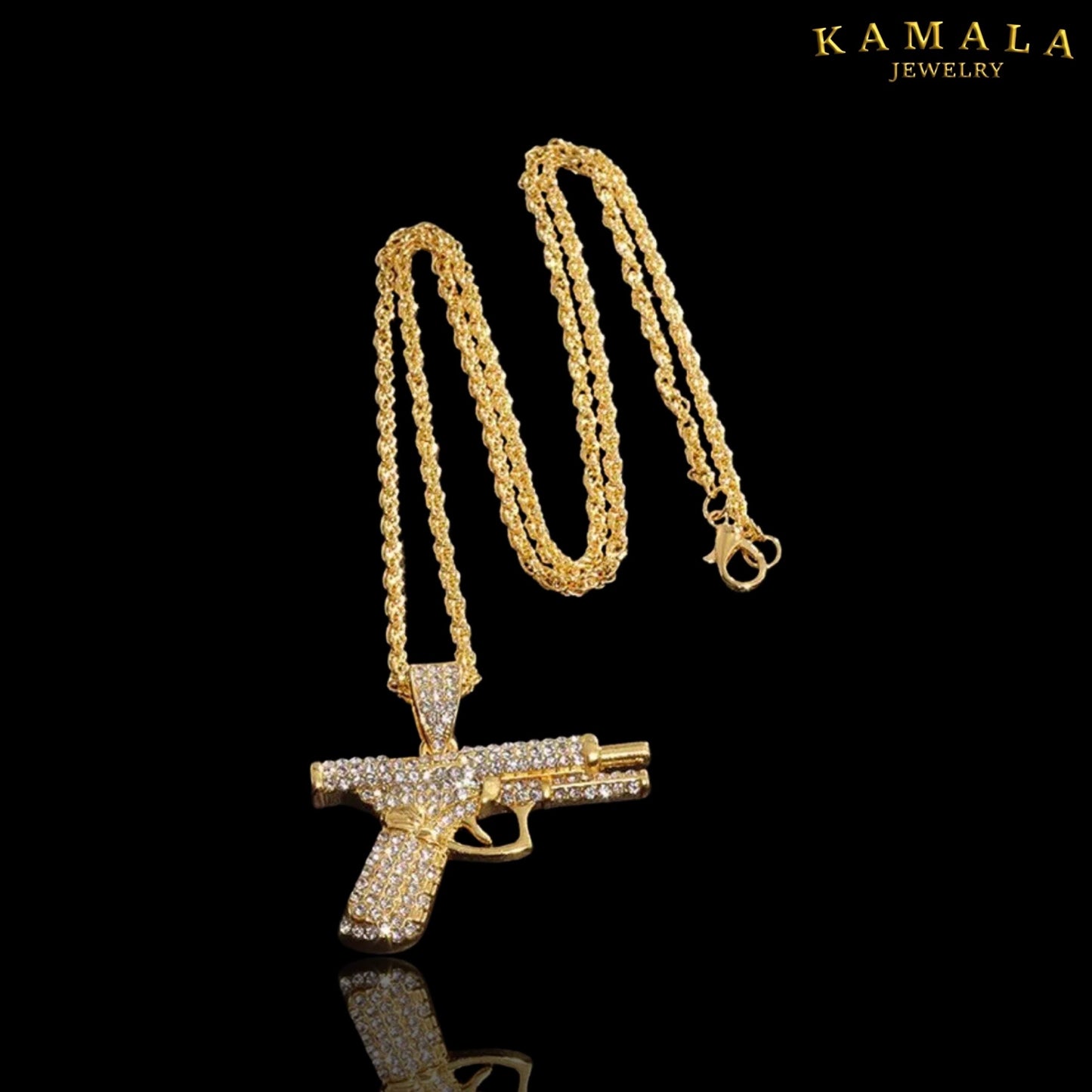 Halskette mit Pistole - Gold & Rheinstones
