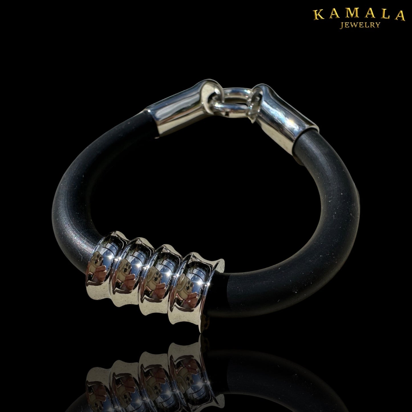 Kautschuk Armband  - Schwarz Silber
