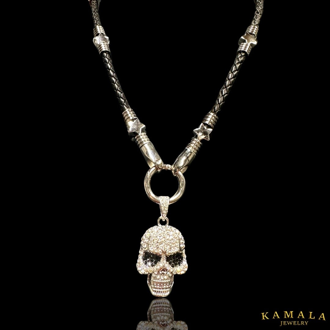 Womans Halskette - Schwarze Leder mit Skull – kamalajwl