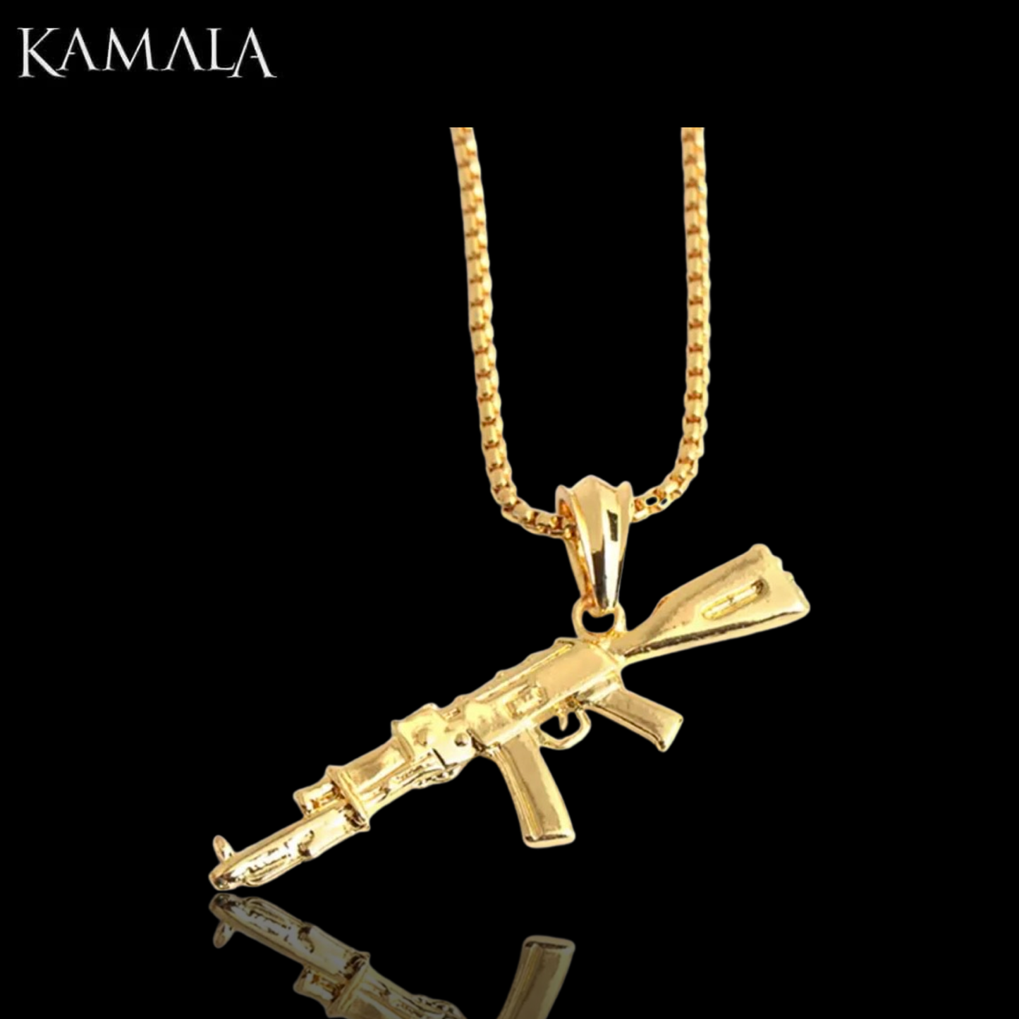 Halskette mit AK47 - Gold, Silber & Schwarz