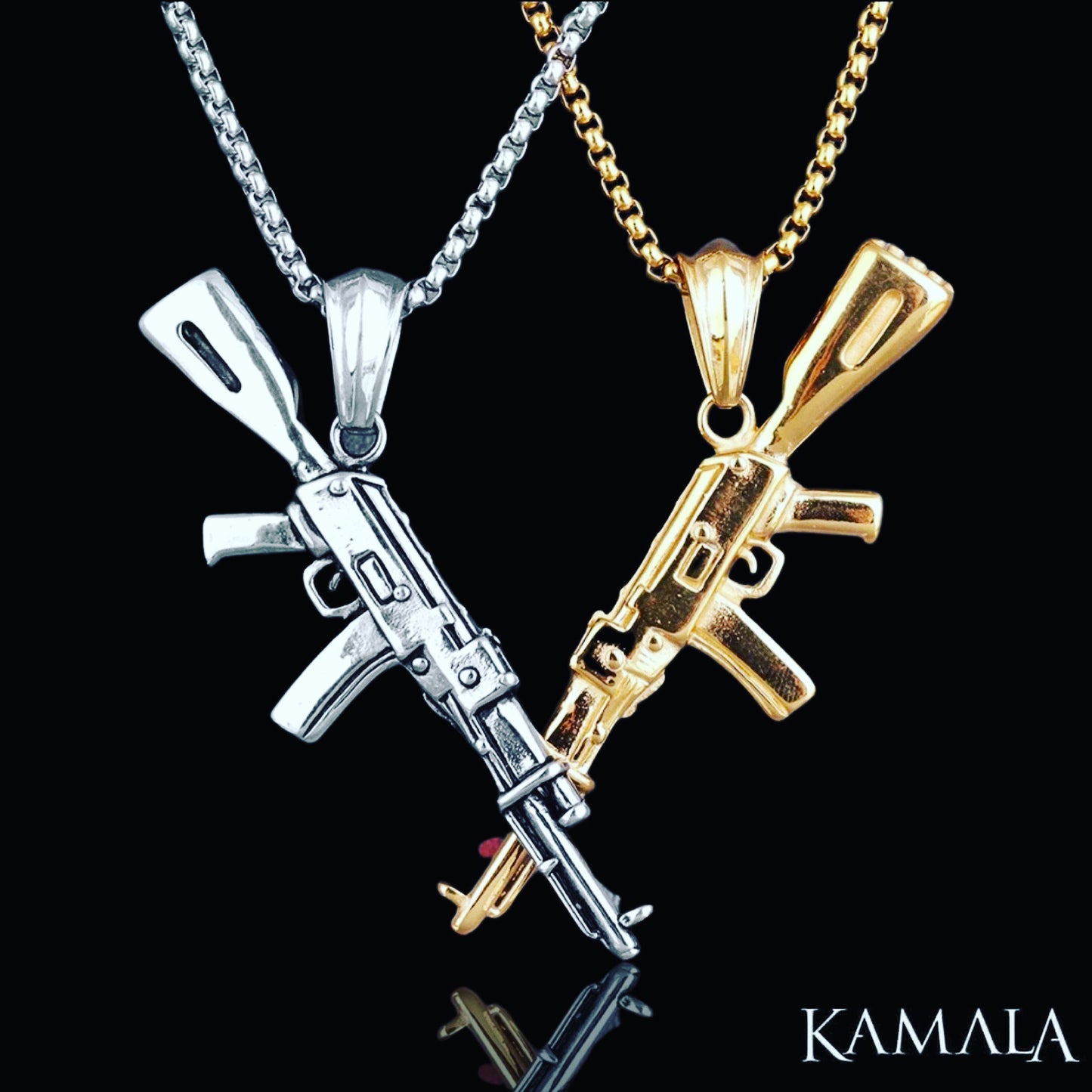 Halskette mit AK47 - Gold, Silber & Schwarz