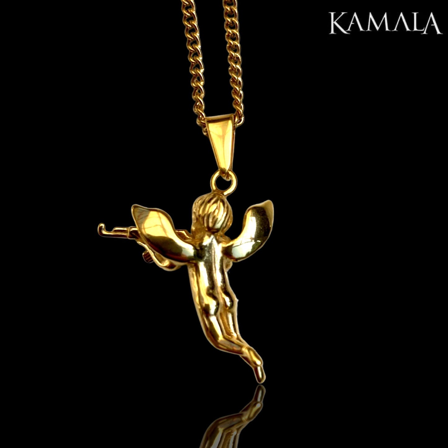 Halskette - Engel mit AK47 - Golden