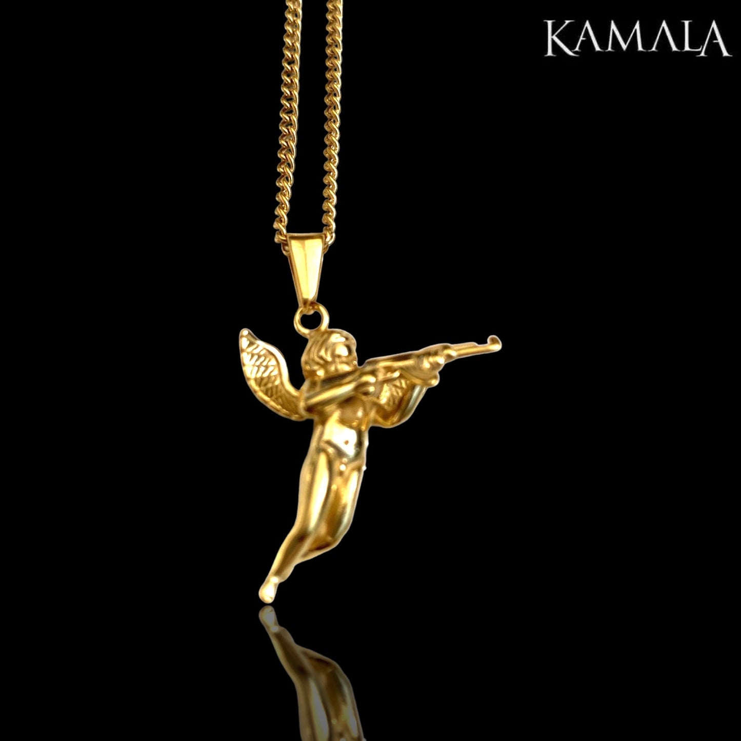 Halskette - Engel mit AK47 - Golden