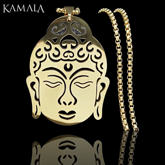 Halskette mit Grossem Buddha Kopf - Gold