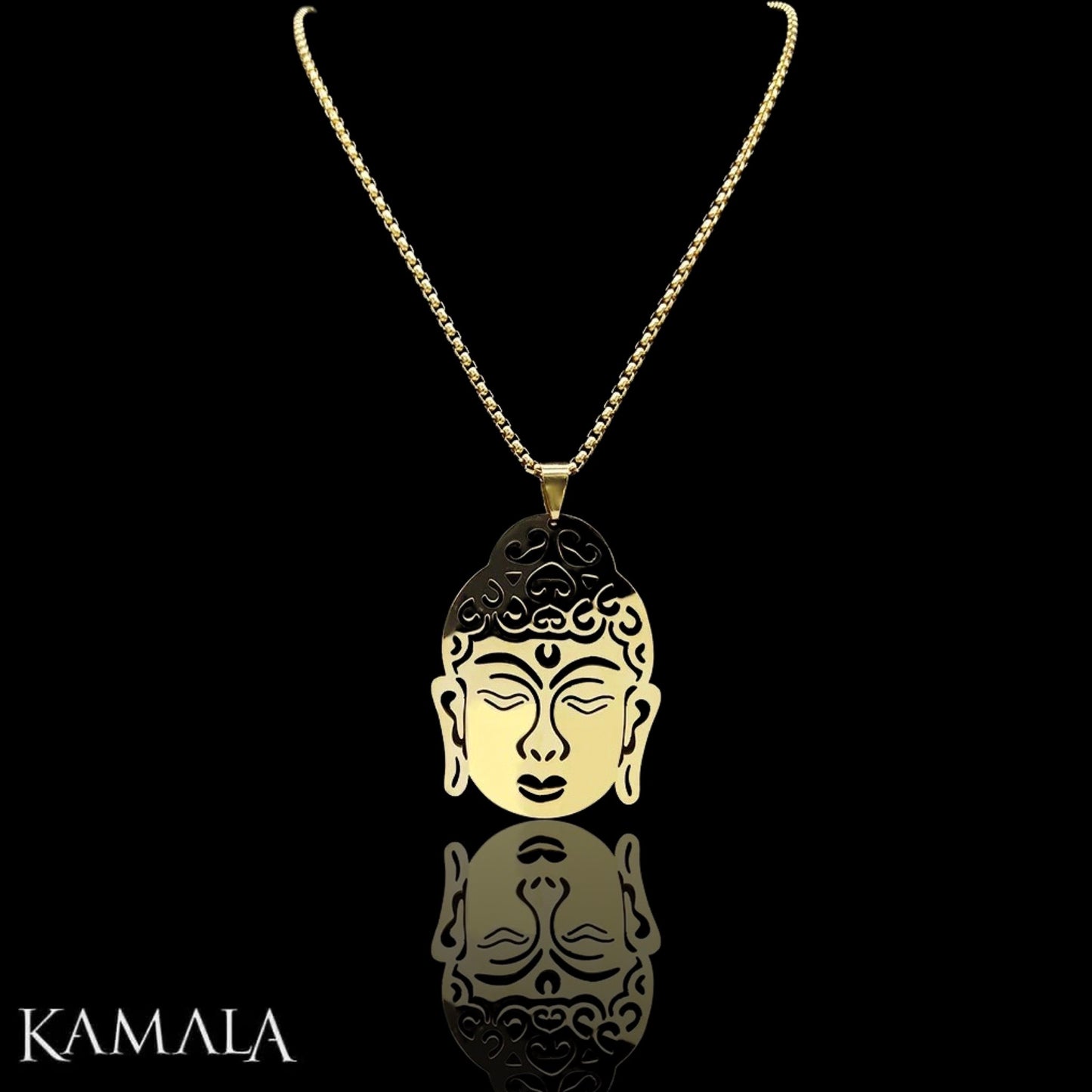 Halskette mit Grossem Buddha Kopf - Gold