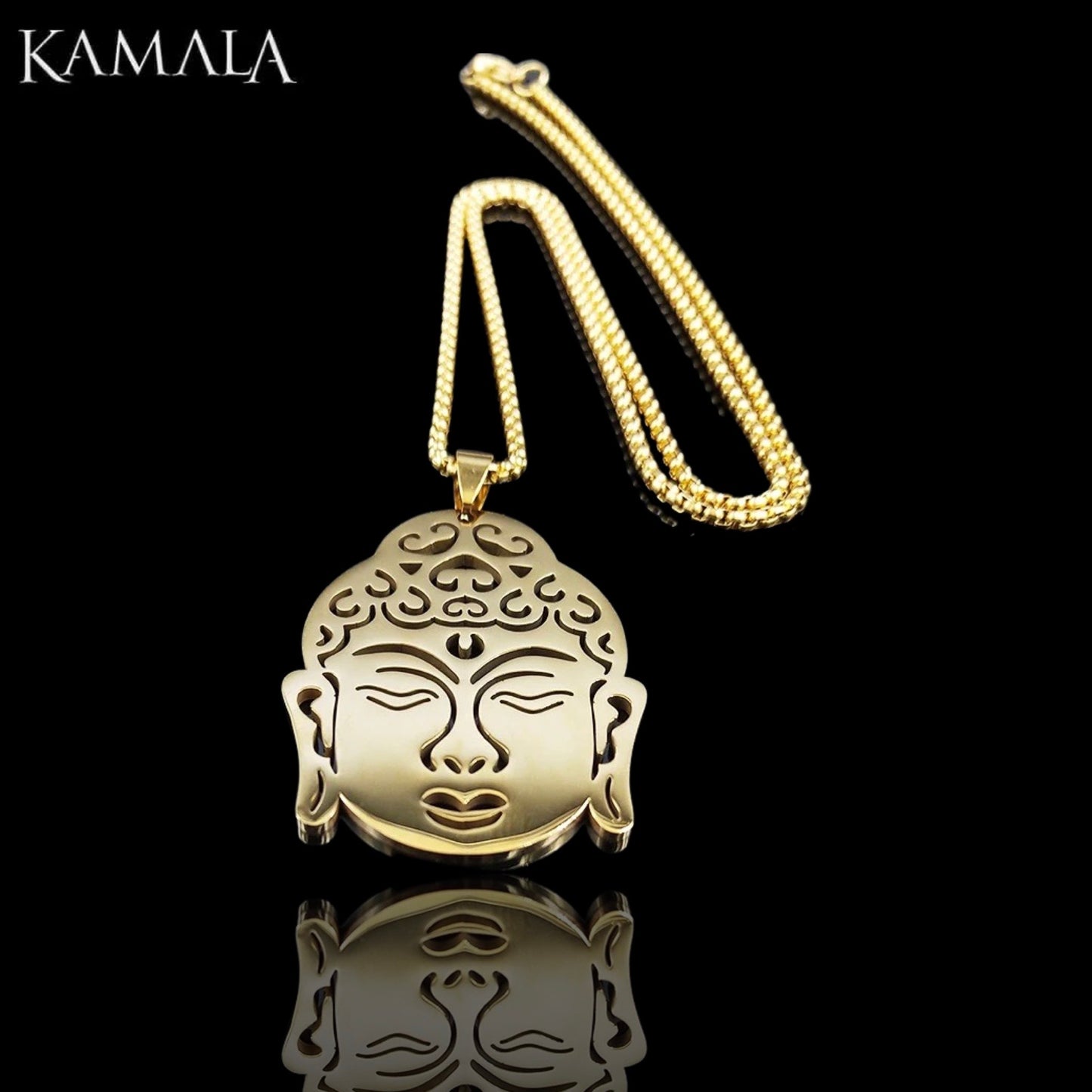 Halskette mit Grossem Buddha Kopf - Gold