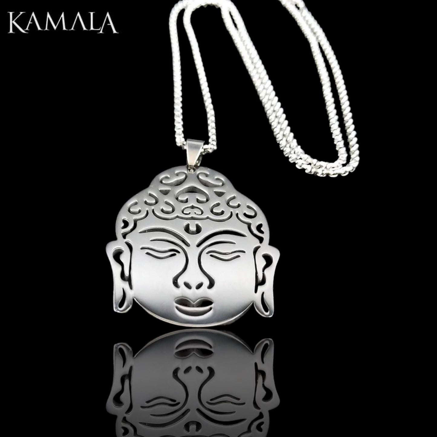 Halskette mit Grossem Buddha Kopf - Silber