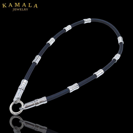Halskette aus Gummi Kautschuk mit Edelstahl - Gambino Silber