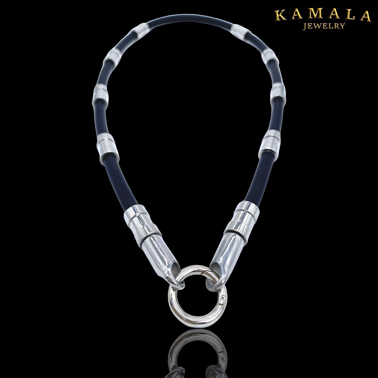 Halskette aus Gummi Kautschuk mit Edelstahl - Gambino Silber