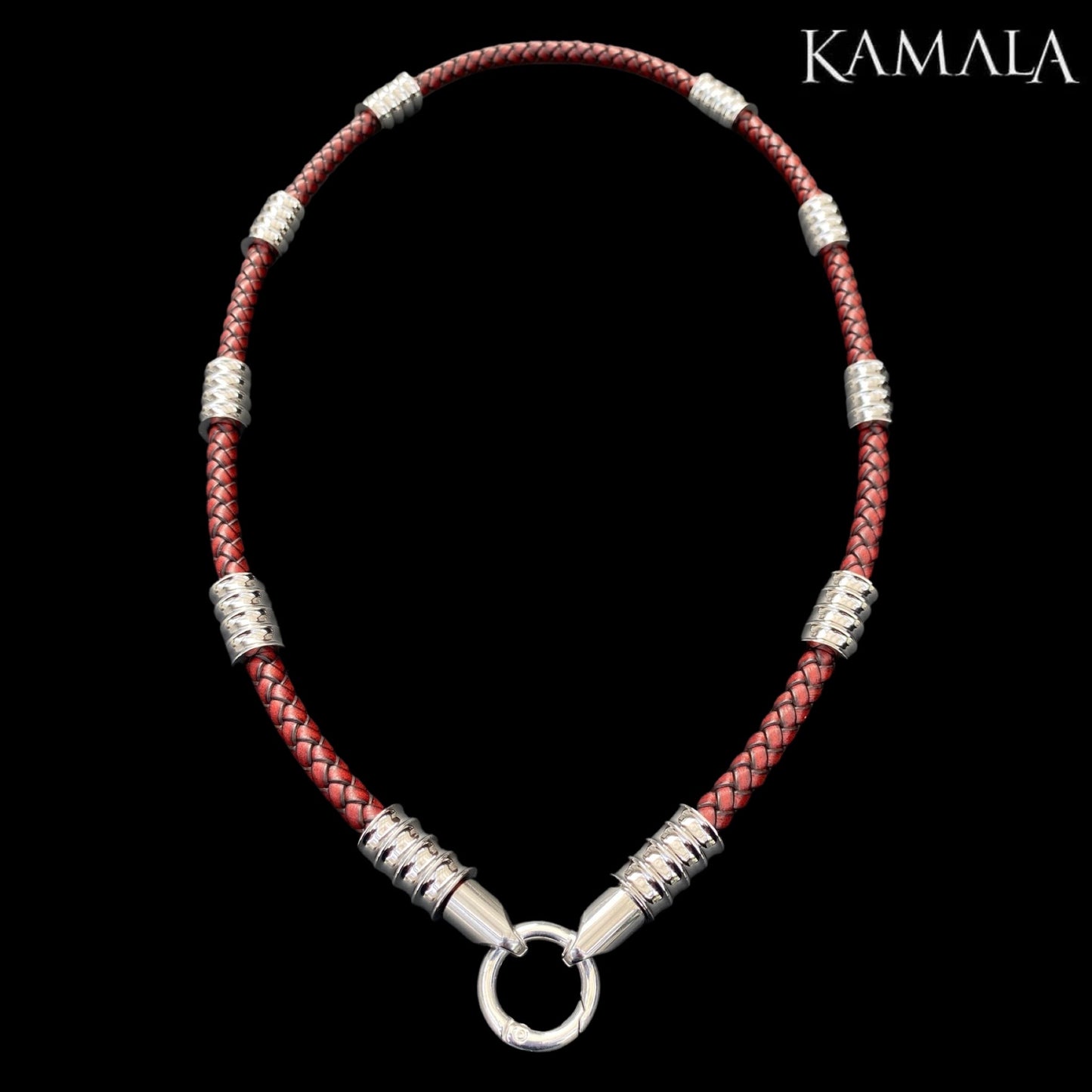 Dunkel Rote Leder Halskette mit Silber & Edelstahl - Gotti Silber