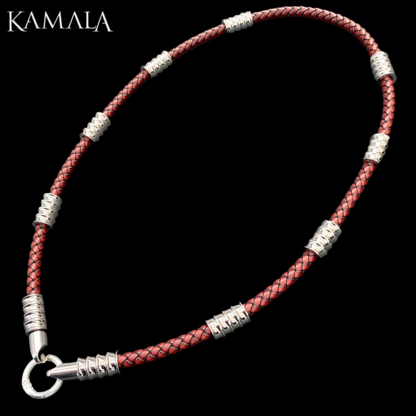 Dunkel Rote Leder Halskette mit Silber & Edelstahl - Gotti Silber