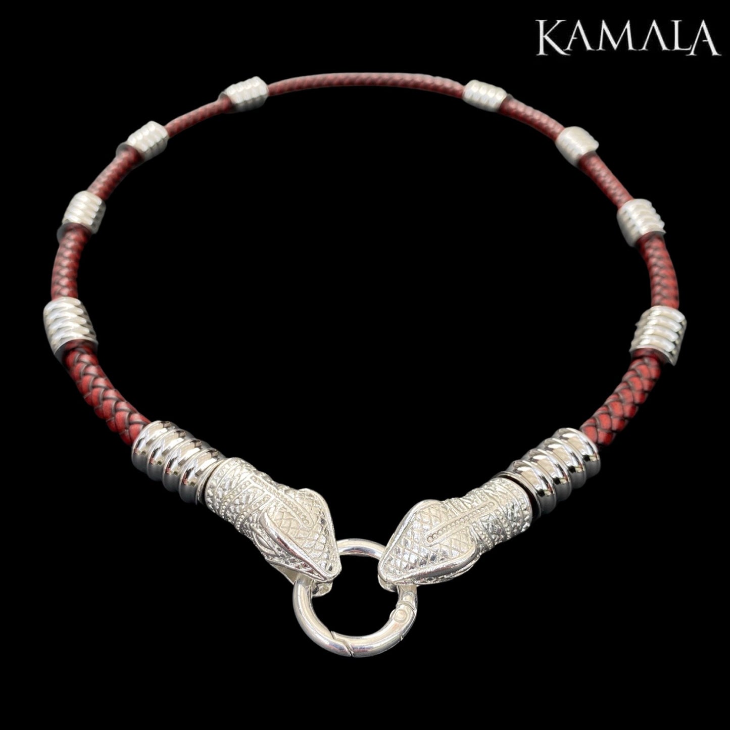 Dunkel Rote Halskette mit Silber & Schlange - Gotti Silber Snake