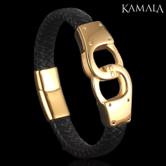 Handschellen Armband - Leder - Schwarz & Gold