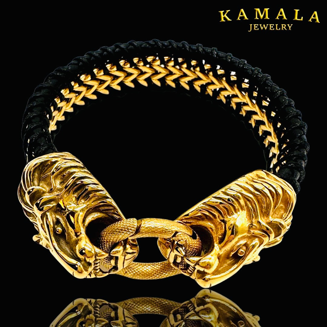 Exklusive Armband mit Löwen - Leder & Gold