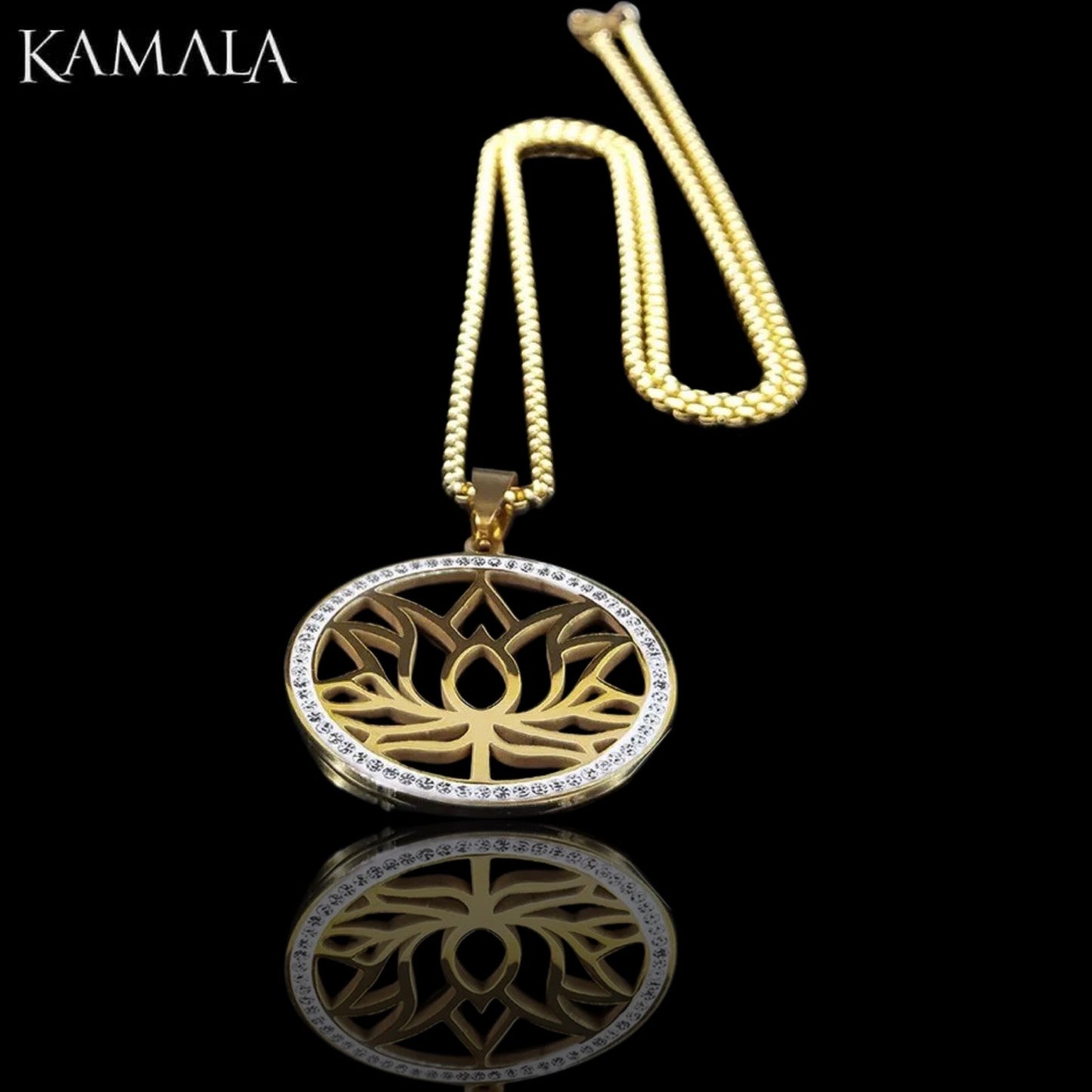 Halskette mit Lotus Blume - Gold mit Steine