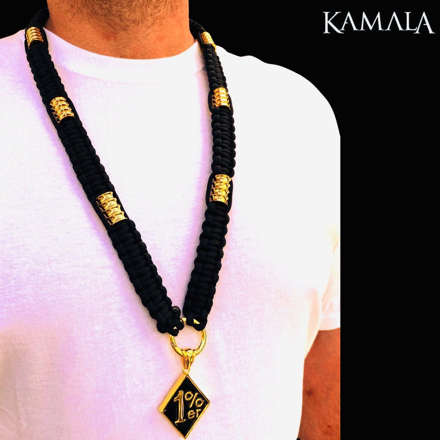 Madmax Halskette - Schwarz mit Grossen Perlen - Gold