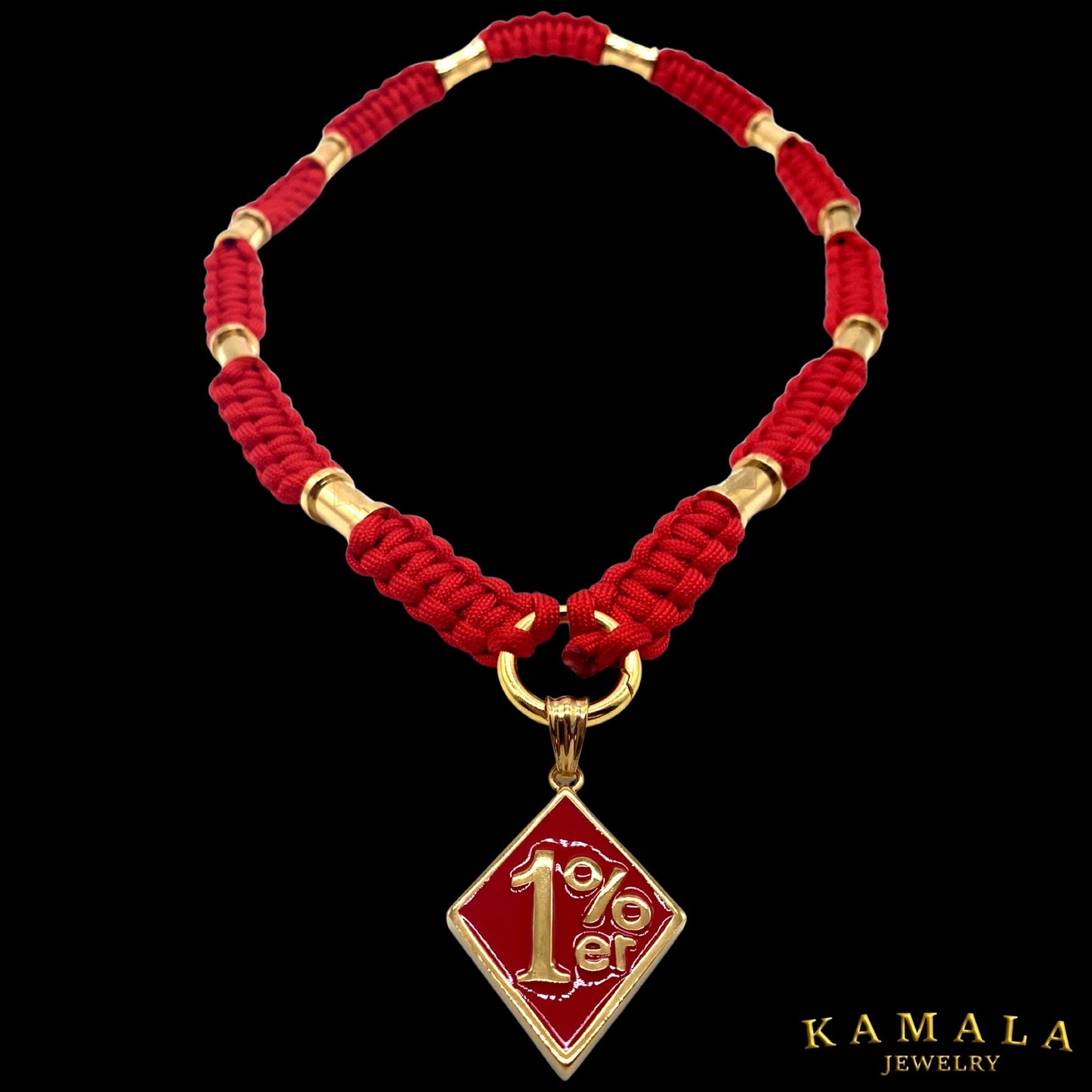 Madmax Halskette - Rot mit 1%er Hülsen in Gold